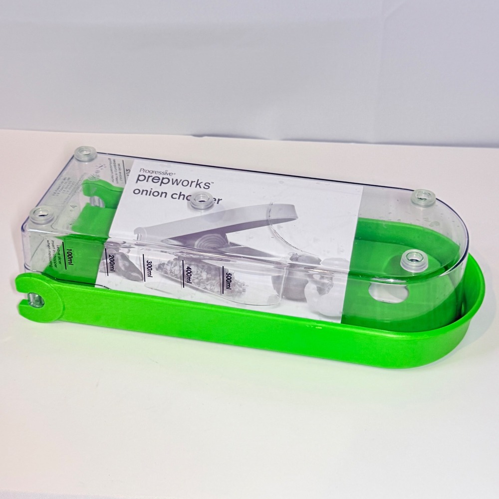 Progressive Prepworks Onion Chopper Green Vegetable Dicer with Measurements